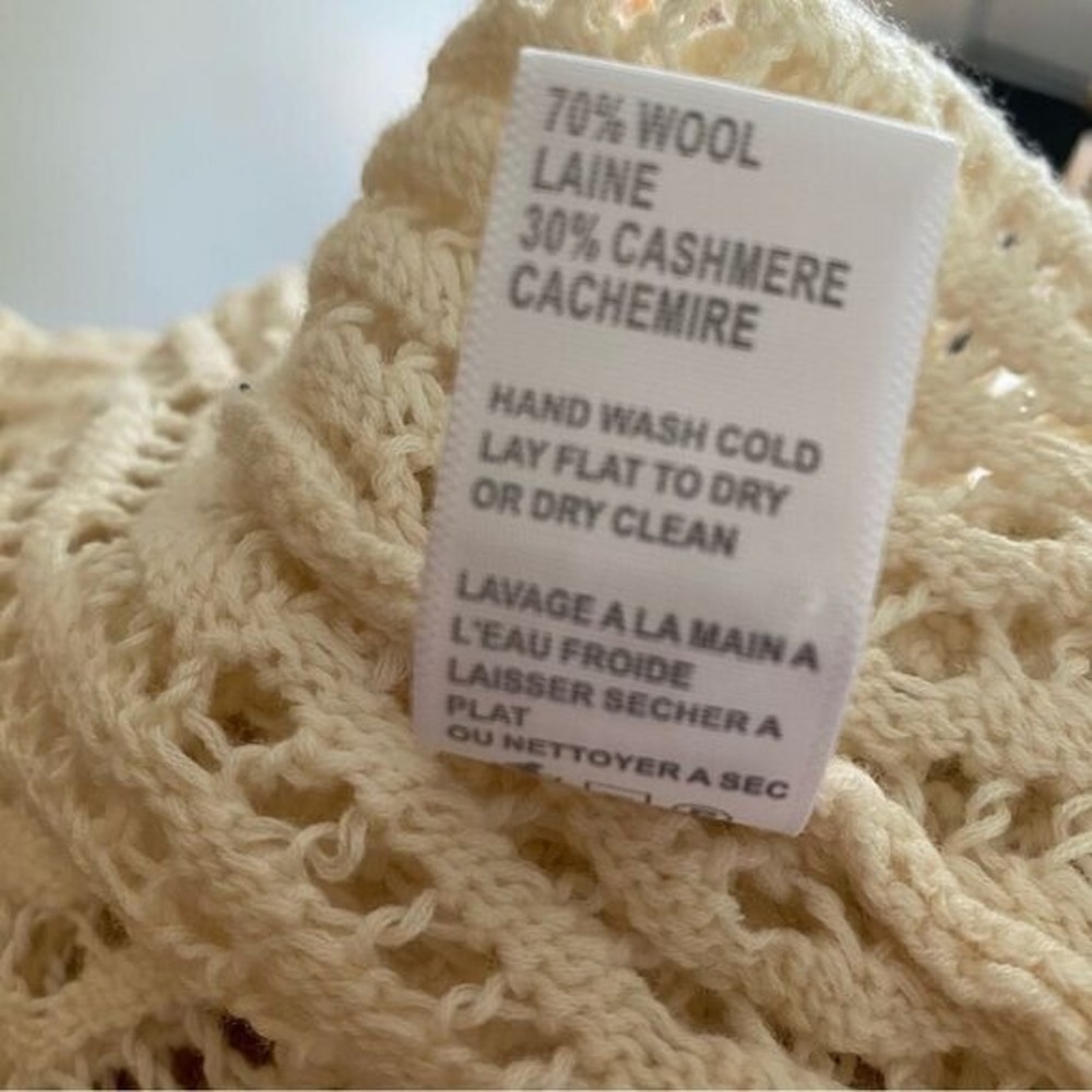 James Perse Ivory Open Knit Wool Cashmere Sweater Minimalist Luxe Top S - Picture 6 of 8